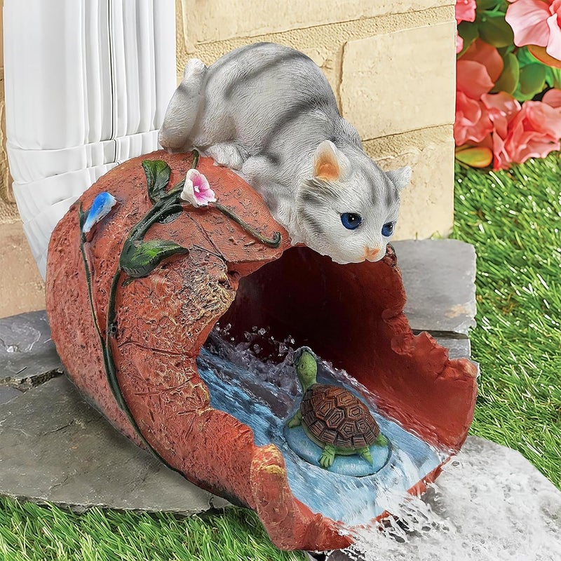 Euiroet Cat Gutter Downspout Extender Statue, Funny Garden Statue Ornament, Decor Downspout Diverter, Perfect Rain Diverter for 3"x4" Downspouts, Eco-Friendly Resin, Ideal Outdoor Decor Gift - Image 1
